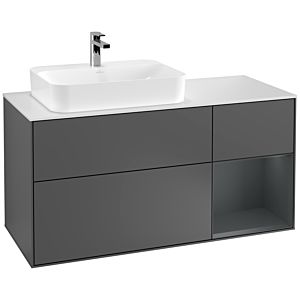 Villeroy und Boch Finion Waschtischunterschrank G401HGGK 120cm, Abdeckplatte white matt, Emotion, Regal rechts Midnight Blue Matt Lacquer, Anthracite matt