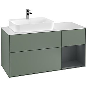 Villeroy et Boch Finion Villeroy et Boch G401HGGM 120cm, plaque de finition blanc mat, émotion, étagère à droite Midnight Blue Matt Lacquer , Olive Matt Lacquer