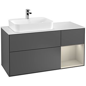 Villeroy und Boch Finion Waschtischunterschrank G401HHGK 120cm, Abdeckplatte white matt, Emotion, Regal rechts Sand Matt, Anthracite matt