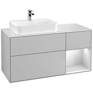 Villeroy and Boch Finion Villeroy and Boch Finion G401MTGJ 120cm, cover plate white matt, Emotion, shelf on the right white matt lacquer, light gray matt