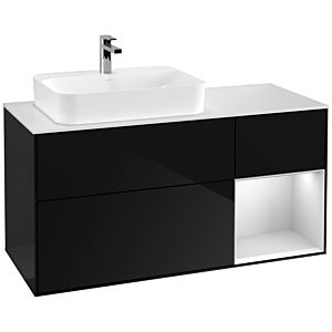 Villeroy und Boch Finion Waschtischunterschrank G401MTPH 120cm, Abdeckplatte white matt, Emotion, Regal rechts White matt lacquer, Glossy Black Lacquer