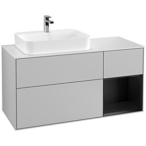 Villeroy und Boch Finion Waschtischunterschrank G401PDGJ 120cm, Abdeckplatte white matt, Emotion, Regal rechts Black matt lacquer, Light grey matt
