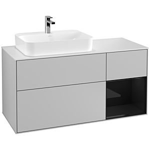 Villeroy und Boch Finion Waschtischunterschrank G401PHGJ 120cm, Abdeckplatte white matt, Emotion, Regal rechts Glossy Black Lacquer, Light grey matt