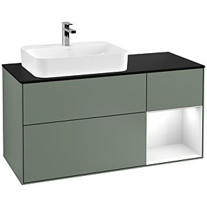 Villeroy et Boch Finion Villeroy et Boch G402GFGM 120cm, plaque de finition noir mat, Emotion, étagère à droite Laque blanc brillant, Olive Matt Lacquer