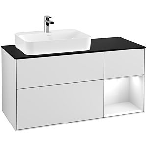 Villeroy und Boch Finion Waschtischunterschrank G402GFMT 120cm, Abdeckplatte black matt, Emotion, Regal rechts Glossy white lacquer, White matt lacquer