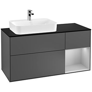 Villeroy und Boch Finion Waschtischunterschrank G402GJGK 120cm, Abdeckplatte black matt, Emotion, Regal rechts Light grey matt, Anthracite matt
