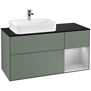 Villeroy and Boch Finion Villeroy and Boch Finion G402GJGM 120cm, cover plate black matt, Emotion, shelf on the right light gray matt, Olive Matt Lacquer