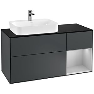 Villeroy und Boch Finion Waschtischunterschrank G402GJHG 120cm, Abdeckplatte black matt, Emotion, Regal rechts Light grey matt, Midnight Blue Matt Lacquer