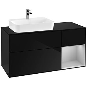 Villeroy und Boch Finion Waschtischunterschrank G402GJPH 120cm, Abdeckplatte black matt, Emotion, Regal rechts Light grey matt, Glossy Black Lacquer