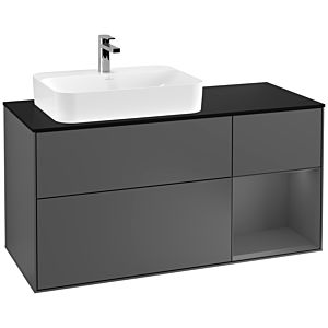 Villeroy und Boch Finion Waschtischunterschrank G402GKGK 120cm, Abdeckplatte black matt, Emotion, Regal rechts Anthracite matt, Anthracite matt