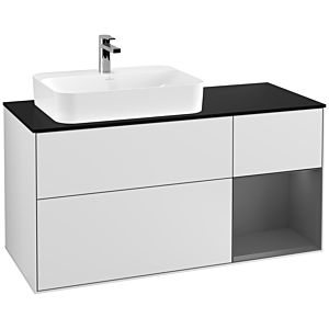 Villeroy et Boch Finion Villeroy et Boch G402GKMT 120cm, plaque de finition noir mat, Emotion, étagère à droite Anthracite mat, Laqué blanc mat