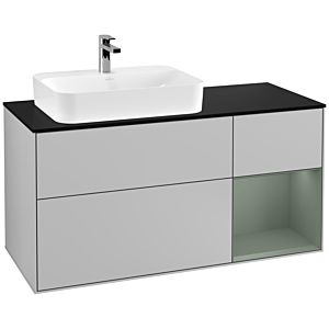 Villeroy and Boch Finion Villeroy and Boch Finion G402GMGJ 120cm, cover plate black matt, Emotion, shelf on the right Olive Matt Lacquer , light gray matt
