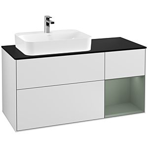 Villeroy et Boch Finion Villeroy et Boch G402GMMT 120cm, plaque de finition noir mat, Emotion, étagère à droite Olive Matt Lacquer , laqué blanc mat