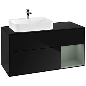 Villeroy und Boch Finion Waschtischunterschrank G402GMPH 120cm, Abdeckplatte black matt, Emotion, Regal rechts Olive Matt Lacquer, Glossy Black Lacquer