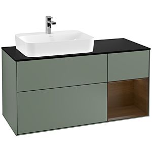 Villeroy et Boch Finion Villeroy et Boch G402GNGM 120cm, plaque de finition noir mat, Emotion, étagère à droite placage noyer, Olive Matt Lacquer