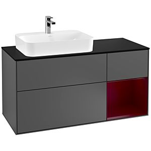 Villeroy und Boch Finion Waschtischunterschrank G402HBGK 120cm, Abdeckplatte black matt, Emotion, Regal rechts Peony, Anthracite matt