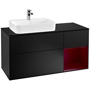 Villeroy et Boch Finion Villeroy et Boch G402HBPD 120cm, couvercle noir mat, Emotion, étagère à droite Peony , laqué noir mat