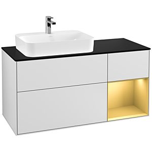 Villeroy et Boch Finion Villeroy et Boch G402HFMT 120cm, plaque de finition noir mat, Emotion, étagère droite or mat, blanc laqué mat