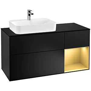 Villeroy et Boch Finion Villeroy et Boch G402HFPD 120cm, plaque de finition noir mat, Emotion, étagère droite or mat, laqué noir mat