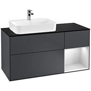 Villeroy et Boch Finion Villeroy et Boch G402MTHG 120cm, plaque de finition noir mat, Emotion, étagère à droite laqué blanc mat, Midnight Blue Matt Lacquer