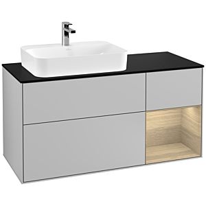 Villeroy und Boch Finion Waschtischunterschrank G402PCGJ 120cm, Abdeckplatte black matt, Emotion, Regal rechts Oak Veneer, Light grey matt