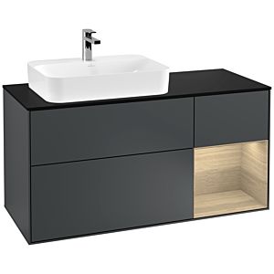 Villeroy und Boch Finion Waschtischunterschrank G402PCHG 120cm, Abdeckplatte black matt, Emotion, Regal rechts Oak Veneer, Midnight Blue Matt Lacquer