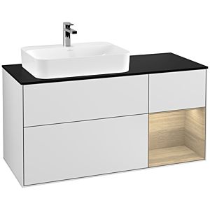 Villeroy et Boch Finion Villeroy et Boch G402PCMT 120cm, plaque de finition noir mat, Emotion, étagère à droite Oak Veneer , laqué blanc mat