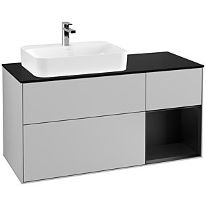 Villeroy und Boch Finion Waschtischunterschrank G402PDGJ 120cm, Abdeckplatte black matt, Emotion, Regal rechts Black matt lacquer, Light grey matt