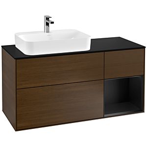 Villeroy und Boch Finion Waschtischunterschrank G402PDGN 120cm, Abdeckplatte black matt, Emotion, Regal rechts Black matt lacquer, Walnut veneer
