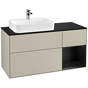 Villeroy und Boch Finion Waschtischunterschrank G402PDHH 120cm, Abdeckplatte black matt, Emotion, Regal rechts Black matt lacquer, Sand Matt Lacquer