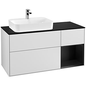 Villeroy and Boch Finion Villeroy and Boch Finion G402PDMT 120cm, cover plate black matt, Emotion, shelf on the right black matt lacquer, white matt lacquer