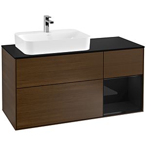 Villeroy und Boch Finion Waschtischunterschrank G402PHGN 120cm, Abdeckplatte black matt, Emotion, Regal rechts Glossy Black Lacquer, Walnut veneer