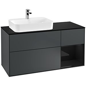 Villeroy und Boch Finion Waschtischunterschrank G402PHHG 120cm, Abdeckplatte black matt, Emotion, Regal rechts Glossy Black Lacquer, Midnight Blue Matt Lacquer