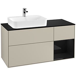 Villeroy und Boch Finion Waschtischunterschrank G402PHHH 120cm, Abdeckplatte black matt, Emotion, Regal rechts Glossy Black Lacquer, Sand Matt Lacquer
