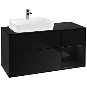 Villeroy und Boch Finion Waschtischunterschrank G402PHPH 120cm, Abdeckplatte black matt, Emotion, Regal rechts Glossy Black Lacquer, Glossy Black Lacquer