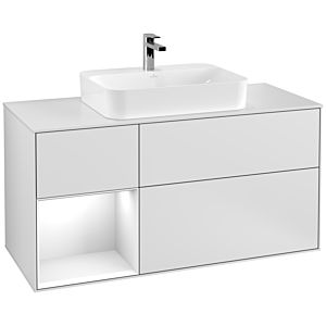 Villeroy and Boch Finion Villeroy and Boch Finion G411GFMT 120cm, cover plate white matt, Emotion, shelf left glossy white lacquer, white matt lacquer