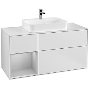 Villeroy und Boch Finion Waschtischunterschrank G411GJMT 120cm, Abdeckplatte white matt, Emotion, Regal links Light grey matt, White matt lacquer