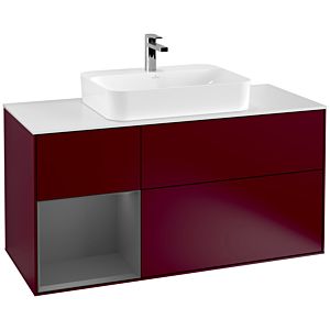 Villeroy und Boch Finion Waschtischunterschrank G411GKHB 120cm, Abdeckplatte white matt, Emotion, Regal links Anthracite matt, Peony Matt