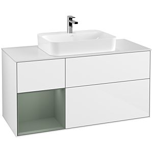 Villeroy and Boch Finion Villeroy and Boch Finion G411GMGF 120cm, cover plate matt white, emotion, shelf on the left Olive Matt Lacquer , glossy white lacquer