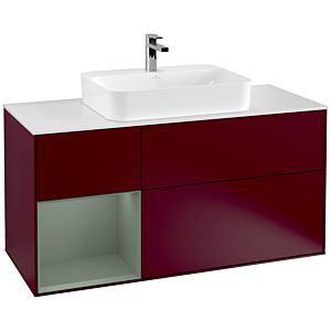 Villeroy und Boch Finion Waschtischunterschrank G411GMHB 120cm, Abdeckplatte white matt, Emotion, Regal links Olive Matt Lacquer, Peony Matt