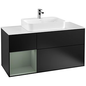 Villeroy et Boch Finion Villeroy et Boch G411GMPD 120cm, plaque de finition blanc mat, Emotion, étagère à gauche Olive Matt Lacquer , laqué noir mat