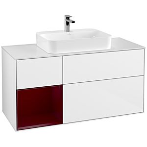 Villeroy et Boch Finion Villeroy et Boch G411HBGF 120cm, plaque de finition blanc mat, émotion, étagère à gauche Peony , laqué blanc brillant