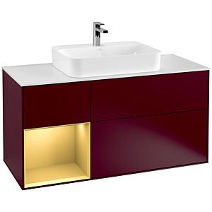 Villeroy und Boch Finion Waschtischunterschrank G411HFHB 120cm, Abdeckplatte white matt, Emotion, Regal links Gold matt, Peony Matt