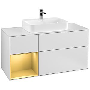 Villeroy and Boch Finion Villeroy and Boch Finion G411HFMT 120cm, cover plate white matt, Emotion, shelf left gold matt, white matt lacquer