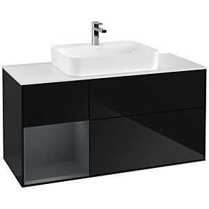 Villeroy und Boch Finion Waschtischunterschrank G411HGPH 120cm, Abdeckplatte white matt, Emotion, Regal links Midnight Blue Matt Lacquer, Glossy Black Lacquer