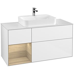 Villeroy and Boch Finion Villeroy and Boch Finion G411PCGF 120cm, cover plate matt white, emotion, shelf on the left Oak Veneer , glossy white lacquer
