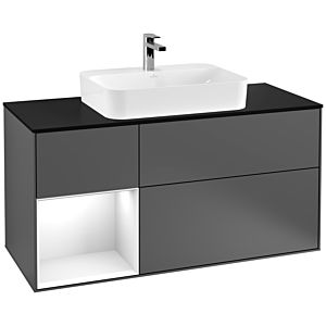 Villeroy et Boch Finion Villeroy et Boch G412GFGK 120cm, plaque de finition noir mat, Emotion, étagère à gauche Laque blanc brillant, Anthracite mat