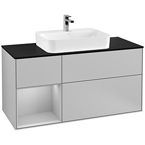 Villeroy und Boch Finion Waschtischunterschrank G412GJGJ 120cm, Abdeckplatte black matt, Emotion, Regal links Light grey matt, Light grey matt