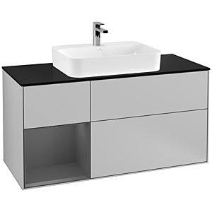 Villeroy und Boch Finion Waschtischunterschrank G412GKGJ 120cm, Abdeckplatte black matt, Emotion, Regal links Anthracite matt, Light grey matt