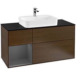 Villeroy et Boch Finion Villeroy et Boch G412GKGN 120cm, plaque de finition noir mat, Emotion, étagère gauche Anthracite mat, placage noyer